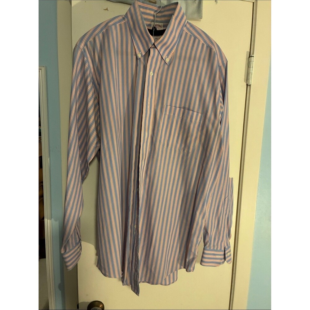 Brooks Brothers Light Blue and Pink Striped Button-Down Shirt